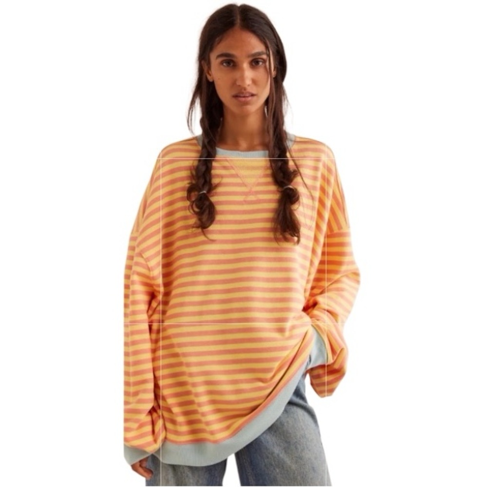 Free People We the Free XL Classic Striped Oversized Crewneck In Tangeri…
